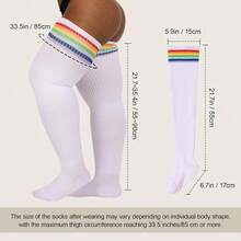 Plus Size Thigh High Socks For Women Cotton Boot Femboy Thigh High StocFKings Striped Over Knee High Socks Leg Warmers{Inchcolor_nameinch:Inch1PairPlusSize:WhiteWithRainbowStripesinch} - White - 查看 3