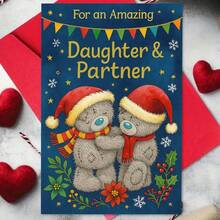 1 بطاقة تهنئة دب الدب الساحرة مع مغلف (11 سم * 16 سم و 4.33 بوصة * 6.29 بوصة) - "تمنيات عيد الميلاد لابنتك وشريكك" تصميم، مشهد احتفالي مع قبعات سانتا وأوراق الزيتون، مثالية للعائلة والأحباء، مثالية لاحتفالات عيد الميلاد ورأس السنة، بطاقة تهنئة عيد الميلاد|بطاقة دب عيد الميلاد|بطاقة تهنئة ورقية