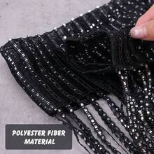 String Curtain Panel, Glitter Door Wall Window Doorways Panel Fly Screen Fringe Room Divider Blinds, Decorative Tassel Ribbon Strip Silver Screen Living room, Bedroom, Party Events Black - Negro - Ver 8