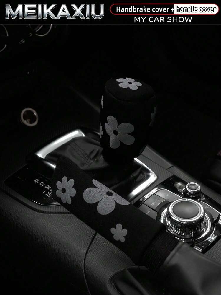 MEIKAXIU 1 Set (2pcs) 3D Puff Embroidery Fabric Car Handbrake Cover, Gear Shift Knob Cover, Steering Wheel Cover Set, Car Interior Accessories, For Women - 3D Foam Flowers - View 9
