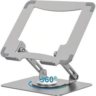 Laptop Stand With 360 Rotating Base, Computer Riser Desk, Adjutable Height Muti - Angle, Foldable Laptop Mount, Stable Metal Holder Support 10 - 15.6 Inch Notebook PC, Silver