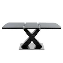 Modern Rectangular Dining Table, 120cm-160cm, Extendable, With Printed Black Marble Top + MDF X-Shaped Table Leg With Metal Base - Black + MDF+Steel + Primary Living Space - View 9