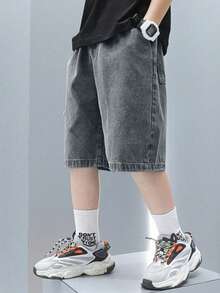 1pc Boys' Casual Loose Denim Shorts, Summer - Grey - View 3