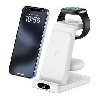 Estación de carga inalámbrica 3 en 1 compatible con dispositivos Apple, adecuada para iPhone 16/15/14/13/12 Pro Max Plus - Almohadilla de carga plegable para Apple Watch Series y Pro 4/3/2