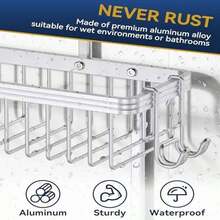Shower Caddy Hanging - Never Rust, Aluminum With Hooks & Soap Holder For Inside Shower