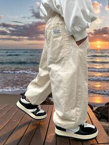 男童宽松抽绳腰阔腿轻薄棉质长裤，夏季