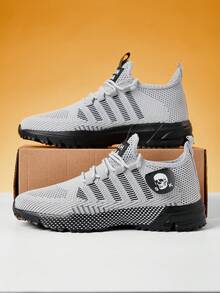 Men's Breathable Knit Casual Sports Running Shoes, Suitable For All Seasons - Grey - View 2