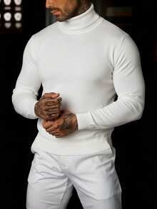 Men's Fashionable Turtleneck Long Sleeve Sweater, Autumn/Winter - White - View 2