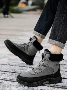 Herren Schneestiefel, Neue Winter Hohe Stiefel mit Dickem Fellfutter, Warm, Dicke rutschfeste Sohle Lederstiefel, Outdoor Wanderschuhe mit Drehknopf Design, Klassische Wadenhoch Fellkragen Stiefel, Rutschfeste Dicke Sohle, Super Kältebeständig, Eis und Schnee Winter Essentiell Schneestiefel für Herren - Grau - Übersicht 6