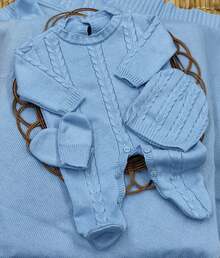 Baby's Going-Home Outfit - Knitted Jumpsuit - 天藍色 - 查看 4