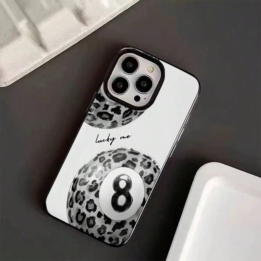 Funda de Teléfono de Billar de Moda, Superficie Blanca, Estampado de Leopardo Rosa, Patrón de 8 Bolas, Hecha de Material TPU, Diseño de Cubierta Completa con Agujero Grande Negro, con Buena Agarre y Función Anticolisión y Anticaída, Anti-Suciedad, Anti-Huella Dactilar, Protección Engrosada, Antideslizante y Absorción de Impactos, Compatible con iPhone 16/16Promax/15/14/13/12/11Promax y Otros Modelos, Hermosa y Práctica, Adecuada como Regalo Perfecto - Estilo 1 (1 pieza) - Ver 1