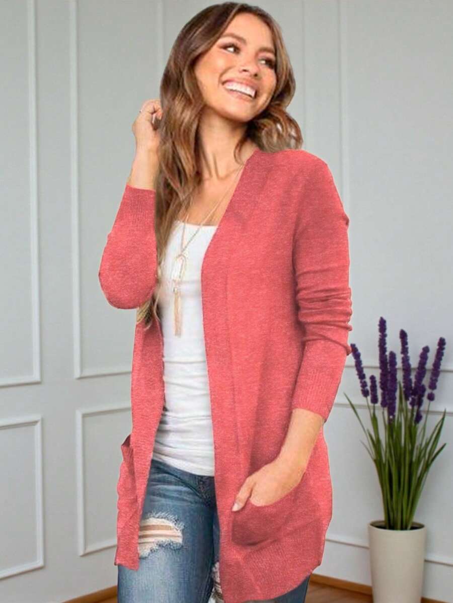 Suéter Cardigan Dama Comodo De Moda #SensaciónDelujo #EstiloRomanticoDeSanValentín - Rojo Jaspe - Ver 1