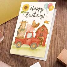 بطاقة تهنئة جذابة بحيوانات المزرعة مع ظرف (11 سم * 16 سم) - تصميم "أطيب التمنيات بعيد الميلاد"، منظر المزرعة مع الشاحنة الحمراء والزهور دوار الشمس، مثالية للعائلة والأصدقاء، مناسبة لاحتفالات عيد الميلاد، بطاقة تهنئة عيد الميلاد | منظر المزرعة | بطاقة ورقية