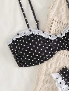 Women's Sexy Cute Polka Dot Adjustable Strap 2-Piece Bikini Swimwear Set Vacation Beach - Multicolor - View 6