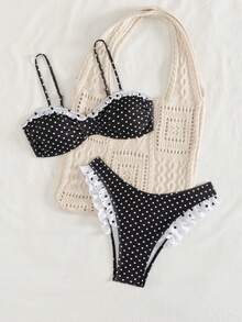 Women's Sexy Cute Polka Dot Adjustable Strap 2-Piece Bikini Swimwear Set Vacation Beach - Multicolor - View 4