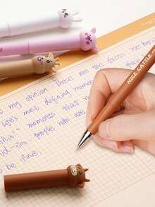 4pcs Cute Animal Shaped 0.5mm Ballpoint Pens, Erasable Rollerball Pens, Quick-Drying, Student Stationery, Black/Blue Ink - Multicolor - View 3