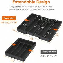 Silverware Drawer Organizer, Expandable Utensil Tray Kitchen, Flatware And Cutlery Holder, Adjustable Plastic Storage Spoons Forks Knives, 8.5 Inch - 14.1 Inchx 12.1 Inch, Black - 黑色 + 中號(8.5-14 英寸寬 x 12 英寸深) - 查看 3
