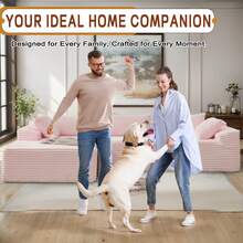 KORSER 108" Sectional Sofa, Modular Sectional Couch With L-Shape Chaise For Living Room, Comfy Corduroy Upholstered Fluffy Couch With Deep Seat And Side Pockets, Cloud Couch Sectional, No Assembly Required - 粉色 - 查看 5