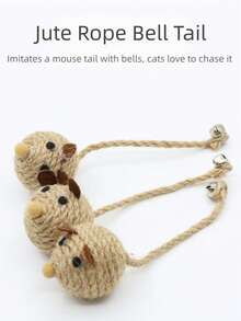 Sisal Rope Mouse Cat Toy, Chew Toy For Cats, Realistic With Feather Bell, Cat Teaser Toy - Multicolor - View 4