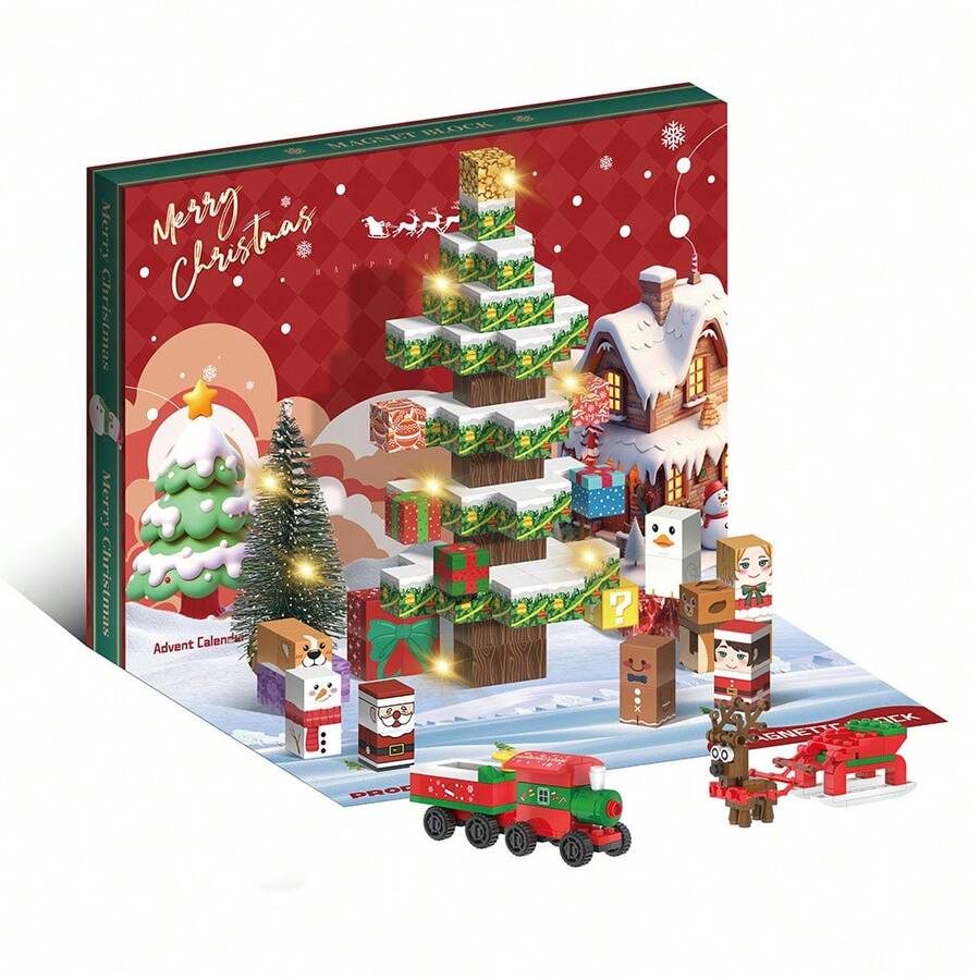 Magnetic Christmas Building Block Set, Magnetic Cubes In A Christmas Surprise Box - Multicolor - View 1