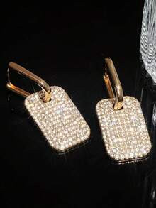 方形水钻耳环，通勤百搭优雅奢华女士耳环 - 彩色 - 查看 5