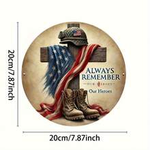 2D Flat, 1 Piece Retro Patriotic "Always Remember Our Heroes" Aluminum Metal Sign.8x7.8inch - Home, Garden, Bar And Coffee Shop Wall-Mounted Military Tribute Decoration, American Flag Decoration, Cross Silhouette Design, Home Decoration, Retro Style, Durable Material, Home Decorator, 2D Flat - 彩色 - 查看 6