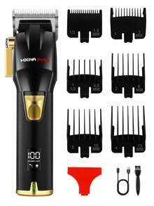 HIENA 4-In-1 Professional Men's Electric Grooming Kit - Cordless Hair Clipper, Shaver, Body Groomer, Nose Trimmer, Rechargeable Lithium Battery, LED Display, Luxury Gift Box, Multiple Accessories, Personalized Grooming Tool, Ideal Gift - Black - View 9