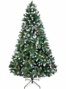 LEADZM 180/210/240 Cm Artificial Christmas Tree With Metal Stand, Christmas Tree, PVC, For Home, Office, Shops And Hotels (180 Cm, 1050 Tips, Green And White) - 綠色和白色,帶有鬆果 - 查看 12