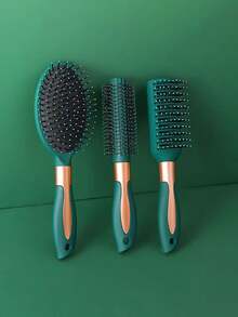 4 piezas Cepillo de pelo con cojín verde esmeralda - Masajeador de cuero cabelludo ventilado y peine para peinar, cepillo cuadrado tipo paleta para cabello rizado y liso, accesorios para el cabello - Multicolor - Ver 9