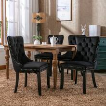 4 Piece Set Velvet Upholstered Dining Chairs, Wingback Side Chairs Button Tufted With Solid Wood Legs For Kitchen,Dining Room. - Black - View 2