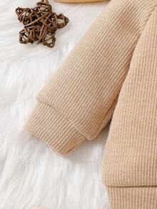 3pcs Newborn Baby Casual Knit Crew Neck Raglan Sleeve Embroidered Sweatshirt, Elastic Waist Pants And Hat Set, Autumn/Winter