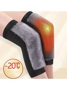 1 par de rodilleras de invierno cálidas, protector de rodilla de piel de conejo para correr, soporte para artritis, tela transpirable, se recomienda talla superior, para mujeres, hombres y personas mayores, rodilleras deportivas, soporte para las piernas - Negro - Ver 2