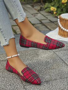 Giày lười mũi nhọn cỡ lớn 35-45 dành cho nữ, giày lười đi làm/thu mới, giày moccasin đế mềm kẻ caro đỏ đen, giày bệt thanh lịch, giày nữ thoải mái. - lưới màu đỏ và đen - Xem 3