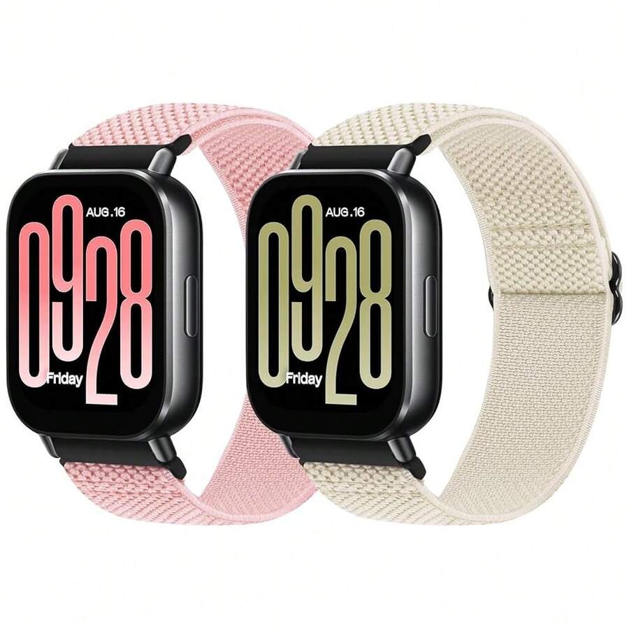 2 Pack Elastic Watch Band Compatible With Redmi Watch 5 Active/Redmi Watch 5 Lite/Garmin Vivoactive 4/Venu 3/Venu 2, 22mm Quick Release Nylon Adjustable WristBands For Women Men{Inchcolor_nameinch:InchPinkFSandss+Beigeinch} - HồngCát+Màu be - Xem 1