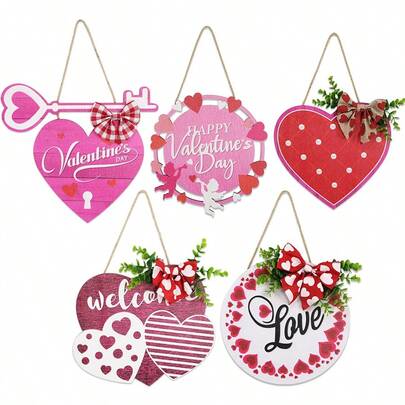 1 pieza Colgante de madera con forma de corazón para el Día de San Valentín, colgante de madera con forma de corazón y lazo, artesanía para decoración del hogar, fiestas y bodas, colgante de bienvenida con forma de corazón para centros comerciales y tiendas