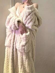 女士舒适珊瑚绒连帽睡袍 - 保暖柔软的家居服，带口袋，可机洗 - 秋冬季浴室装饰的理想之选 - 彩色 - 查看 7