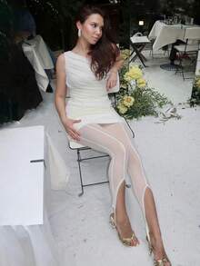 FDYOUI Sexy See-Through Mesh Leggings Y2K Woman Clothes High Waist Hollow Out Tight Pants Party Night Club Outfit Solid Trousers - 白色 - 查看 5