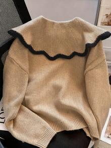 Women's Fashionable Casual Oversized Collar Cardigan, Versatile For Autumn/Winter - Camel - View 4