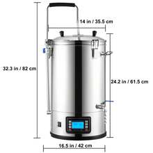 Sistema de elaboración de cerveza eléctrica, olla de preparación de 9,2 gal/35 L, cafetera de cerveza casera todo en uno con bomba, dispositivo de ebullición de puré con panel, modo automático/manual 100-1800 W de potencia 25-100 ℃ Temp 1-180 min temporizador Memoria de recetas - 9,2 galones - Ver 10