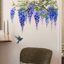 Wisteria Flowers Plant Wall Stickers, Wisteria Flowers And Bird, Removable Waterproof PVC Stickers, Suitable For Living Room, Office, Makeup Room Background Wall Decoration, Home Decoration - Multicolor - View 5