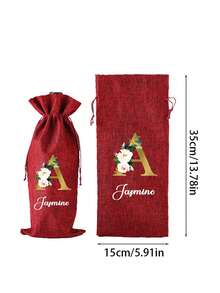 Personalized Linen Wine Bottle Storage Drawstring Bag, Floral Alphabet A-Z Printed On Linen Fabric, Thick Burlap Material, Linen Gift Bag With Drawstring Closure, Reusable And Durable, Suitable For Wine Bottle Storage, Home Organization, Gift Packaging For Parties, Weddings, Holidays And Christmas, Also Ideal As New Year Gift - Multicolor - View 11