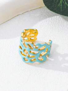 1pc Fashionable Versatile Metal Inlaid Glass Rhinestone Hollow Colored Coral Ring, Suitable For Women's Party Wear - Single Ring - View 5