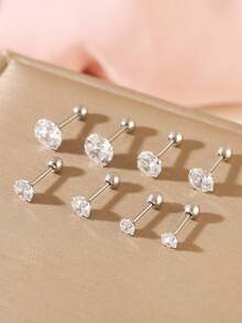 8pcs/Set Minimalist Copper Screw Stud Earrings Set, Fashionable Ear Cuff Earrings Gift For Women - Round - View 10