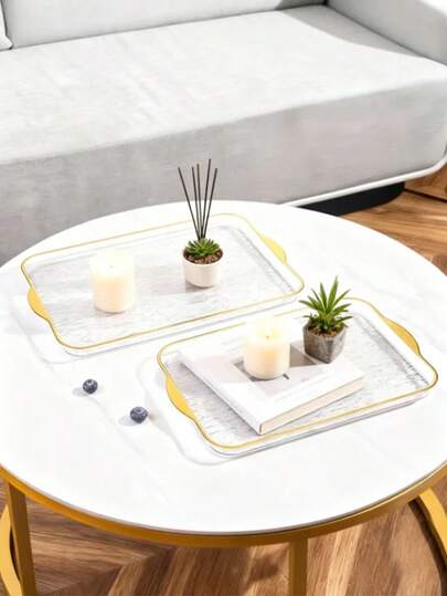 1PC-Glacier Patterned Gold Edged Handle Tray, Suitable For Storing Daily Necessities, Essential Gifts For Friends And Family, Suitable For Storing Daily Jewelry And Ornaments, And A Must-Have Gift For Christmas And Parties