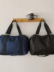 1 pieza Bolso de mano de gran capacidad y unicolor para hombres, material ligero y duradero, diseño con compartimento con cremallera, adecuado para viajes cortos, gimnasio, equipaje, otoño/invierno