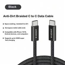 anker A8060 240W Dual Type-C Schnelllade-Datenkabel, 1,5 m tragbare Länge, geflochten und langlebig, kompatibel mit Laptops, Handys und Tablets.