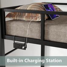 Furniouse Bed Frame, Loft Bed, Modern Minimalist Black Metal Bed Frame With Charging Station And LED Lighting, Three Storage Compartments, Safety Guardrails, Sturdy And Durable With Silent Operation, Perfect For Small Rooms, Apartments, Dormitories, Etc. - 查看 6