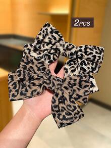 2 Stücke Leoparden-Muster Haarspangen mit Schleife, eleganter Vintage-Stil, Haaraccessoires für Frauen, geeignet für den täglichen Gebrauch, Modezubehör für Frauen, Haarklammern, Haarspangen, Haarspangen