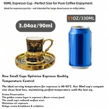 1/6件套阿拉伯风格金色陶瓷咖啡杯碟套装，容量90毫升/3.04盎司，奢华金边，适用于卡布奇诺、拿铁、摩卡、双份浓缩咖啡，优雅的家居装饰，适用于办公室和厨房，是圣诞节、情人节、毕业典礼、秋冬季节的理想礼物，男女皆宜，也是圣诞家居装饰的完美之选。