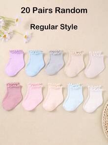 20/10 Pairs Fashionable Baby Girl Socks With Ruffle Design | Simple & Casual Style Ruffle Socks | Pink Color Series Socks | Suitable For All Seasons | Baby Socks | Newborn Socks | Toddler Socks | Halloween Decor Thanksgiving Christmas Xmas Gift - Multicolor - View 16
